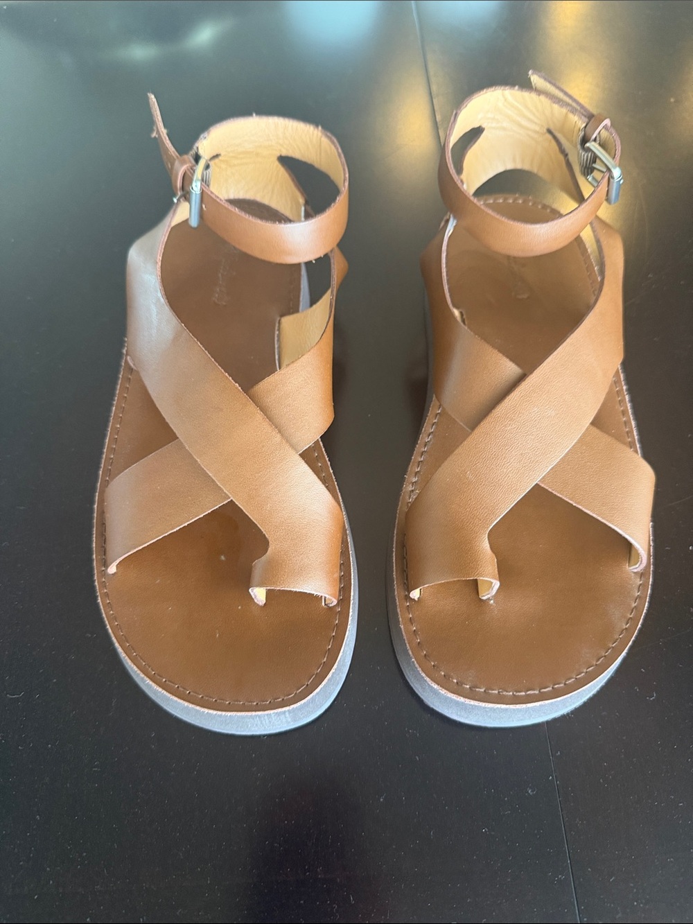 Madewell Tan Leather Crisscross Ankle Strap Sandals